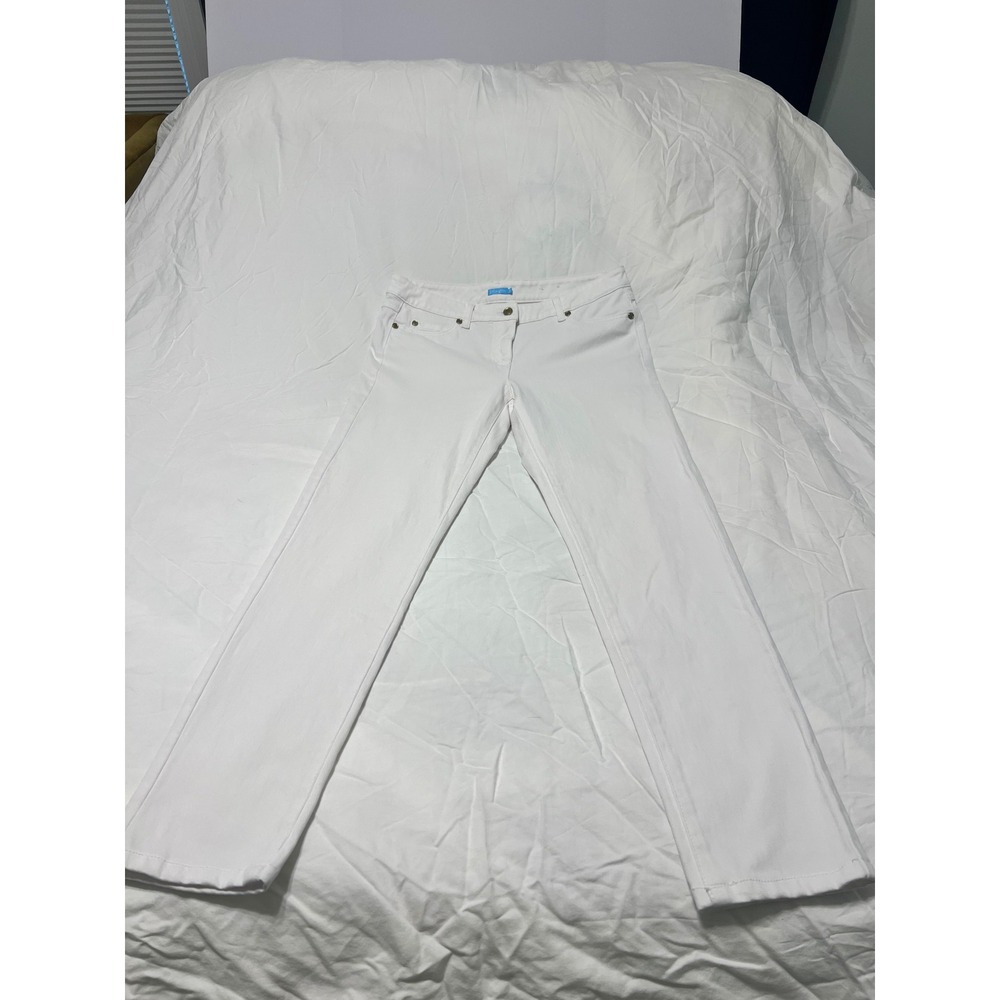 J.McLaughlin Womens White Straight Leg Denim Pants Gold Hardware Size 8